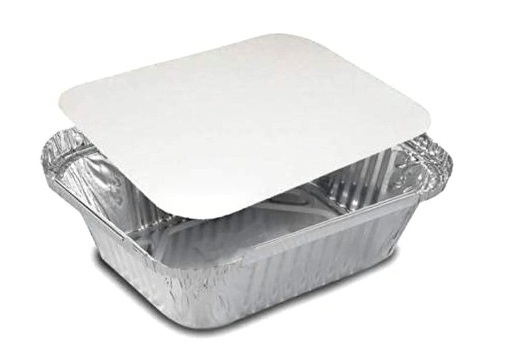 Aluminium Silver Foil Disposable Containers 650ML for Food Storing, Packing, Takeaway with free Lid Cover .